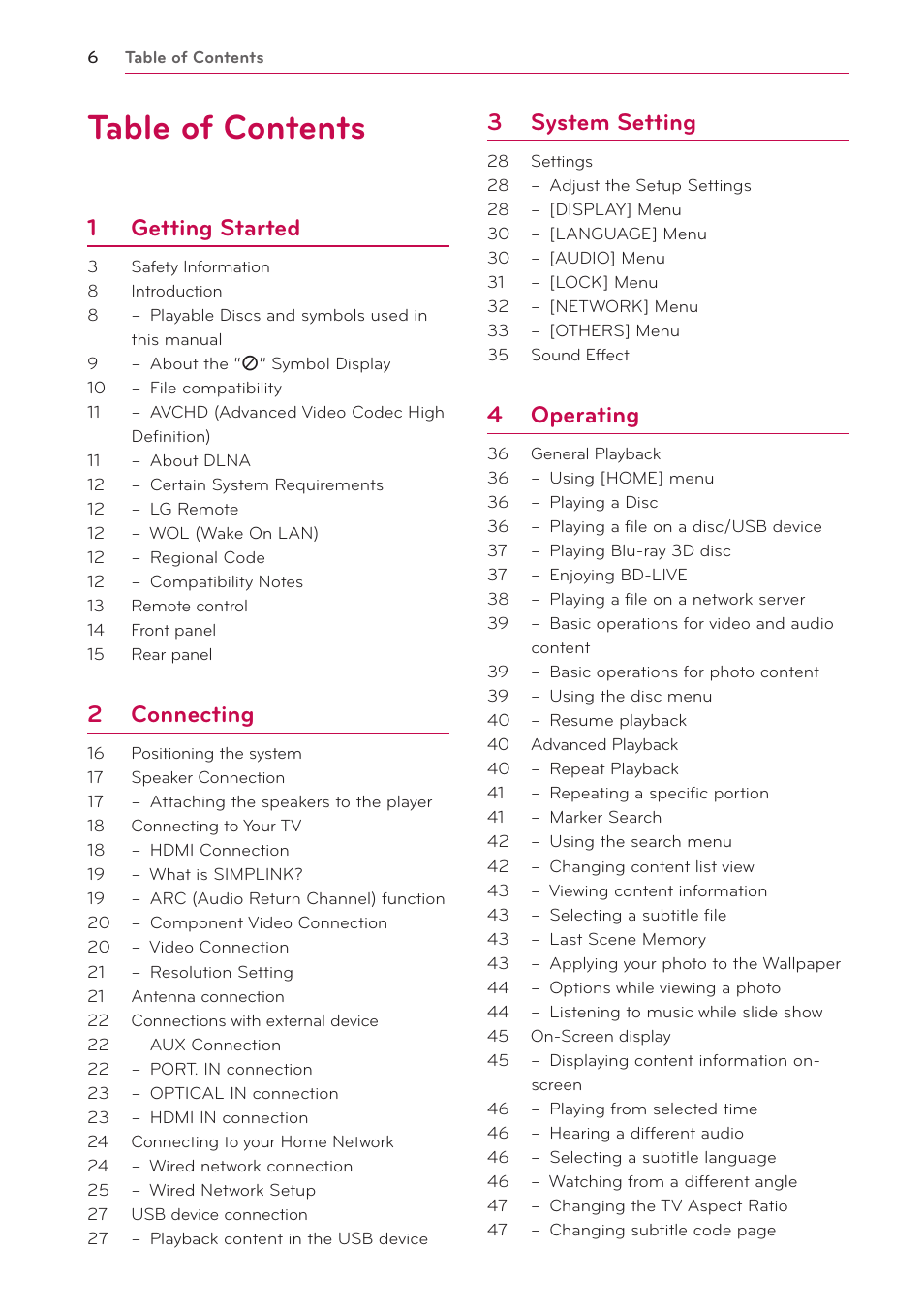 LG LHB336 User Manual | Page 6 / 74