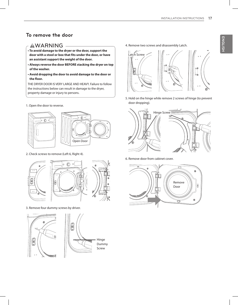 Warning | LG DLGX8001V User Manual | Page 17 / 100