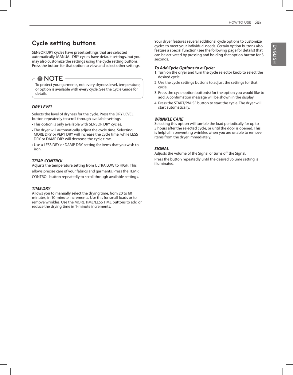 Cycle setting buttons | LG DLGX8001V User Manual | Page 35 / 100