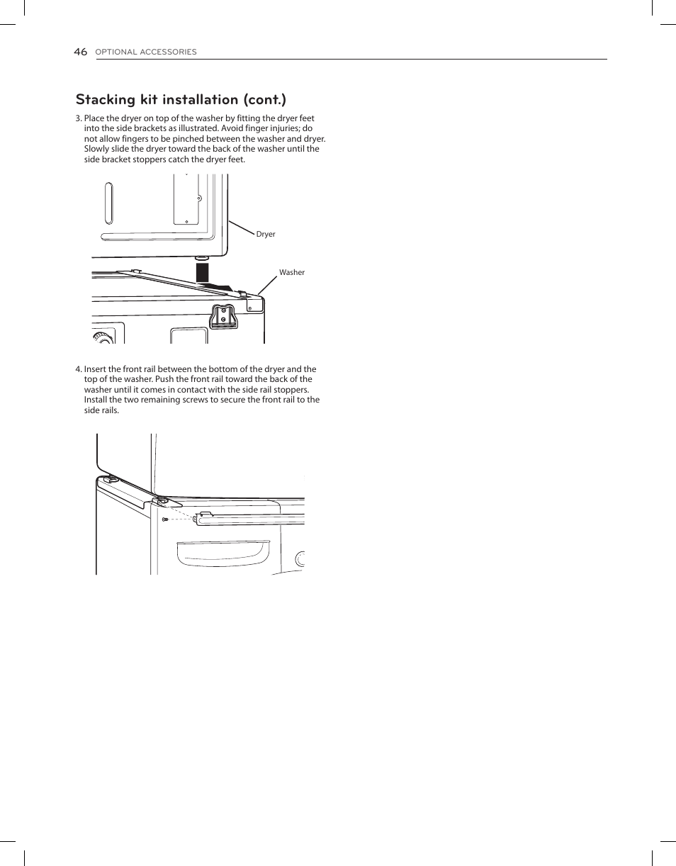 Stacking kit installation (cont.) | LG DLGX8001V User Manual | Page 46 / 100