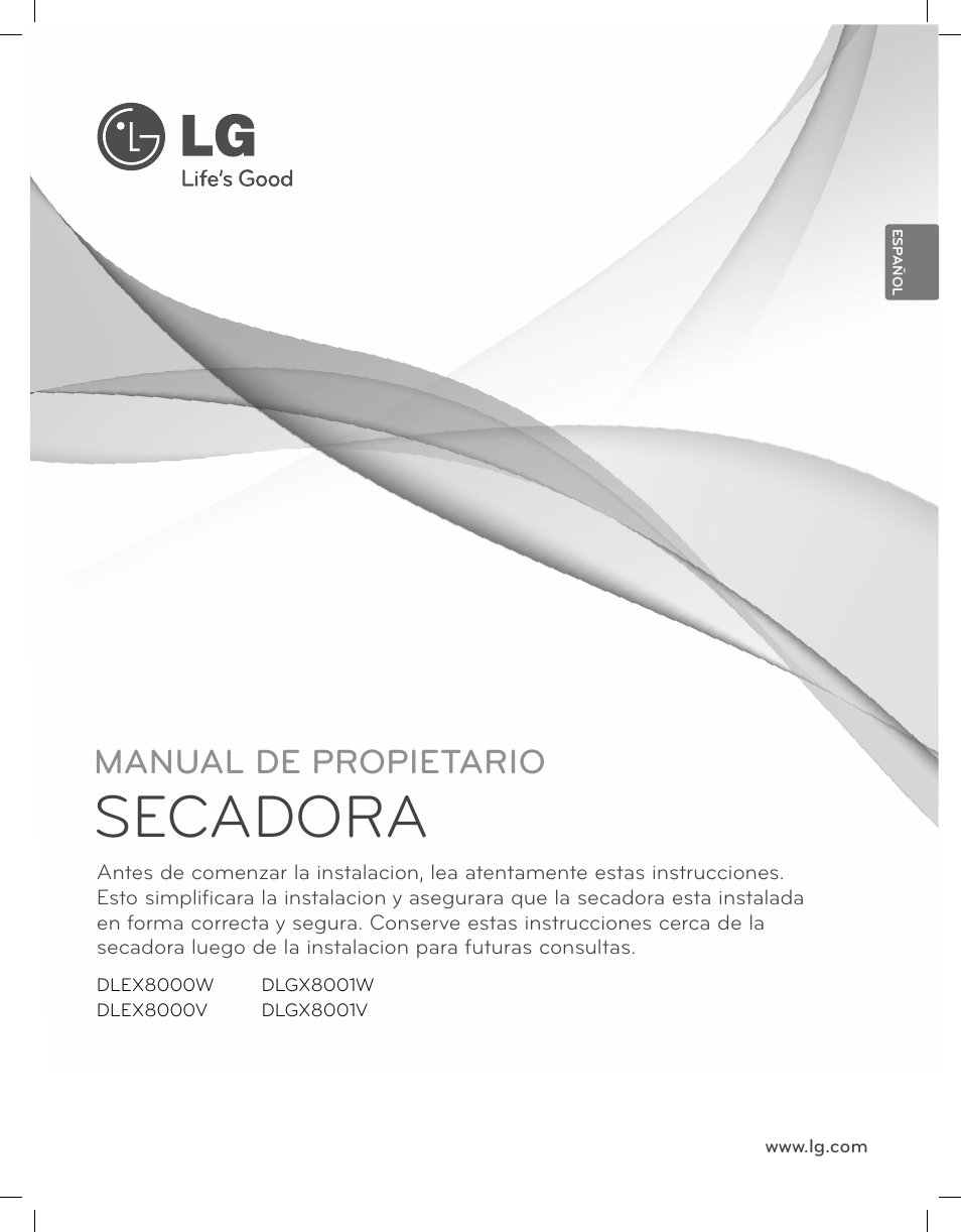 Secadora, Manual de propietario | LG DLGX8001V User Manual | Page 49 / 100