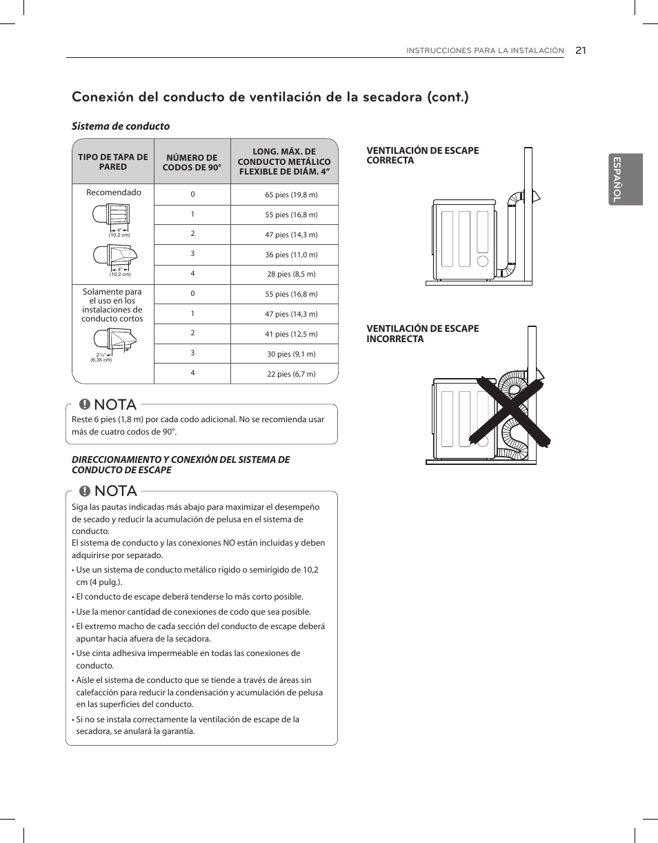 Nota | LG DLGX8001V User Manual | Page 69 / 100