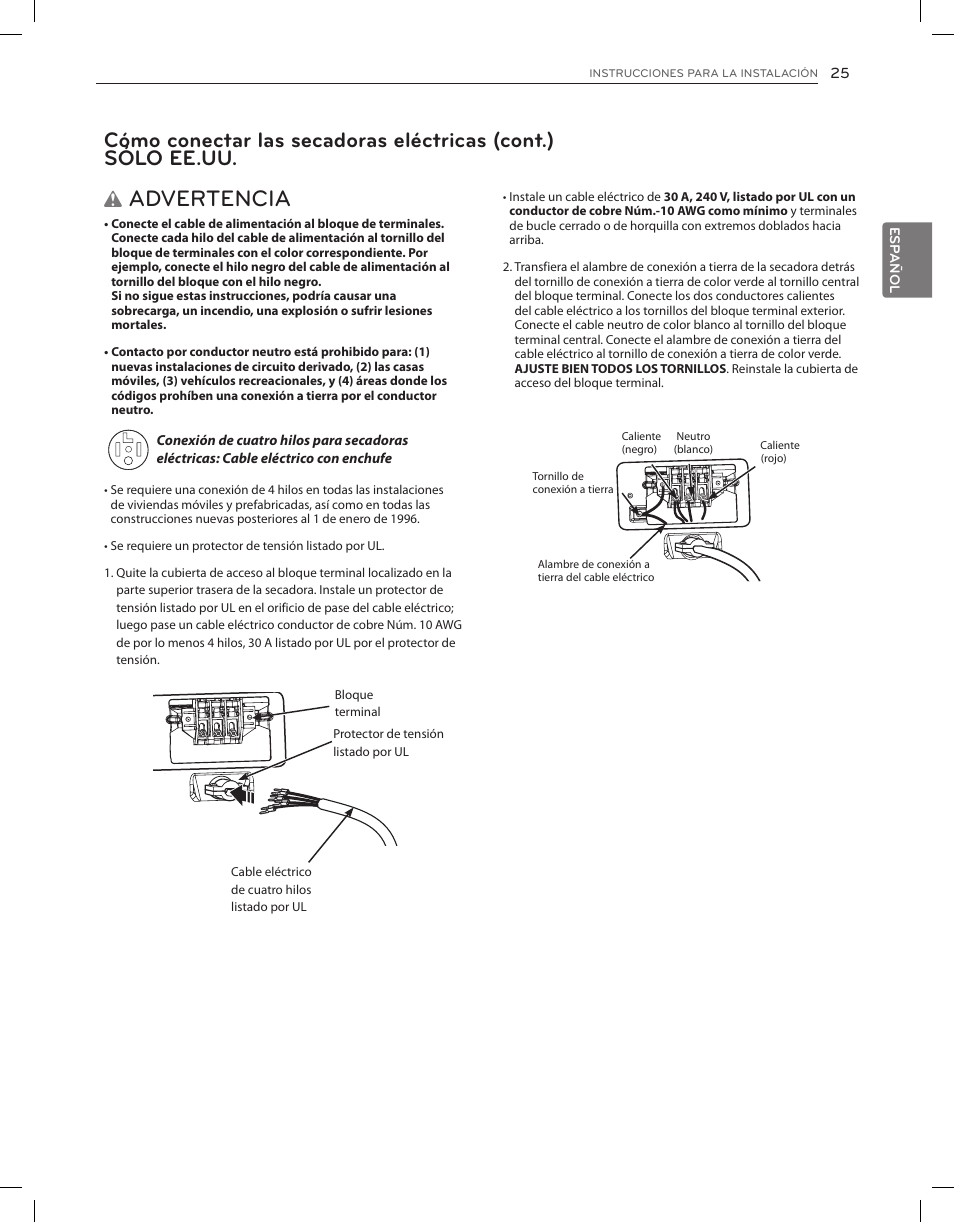 Advertencia | LG DLGX8001V User Manual | Page 73 / 100