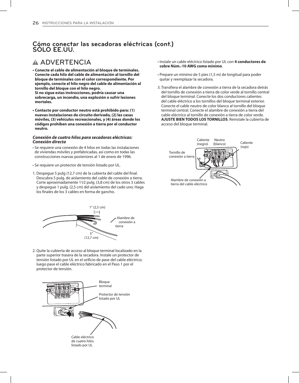 Advertencia | LG DLGX8001V User Manual | Page 74 / 100