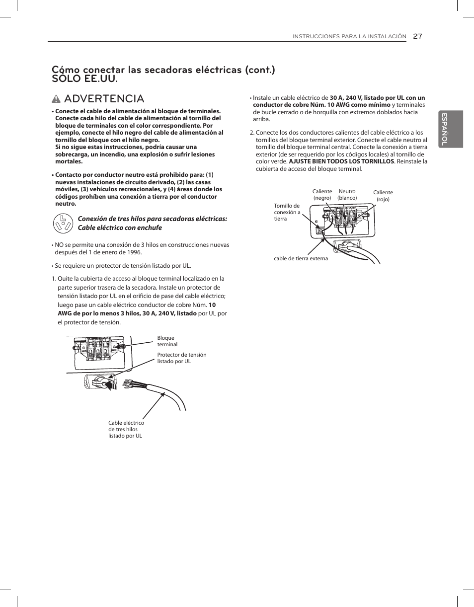 Advertencia | LG DLGX8001V User Manual | Page 75 / 100
