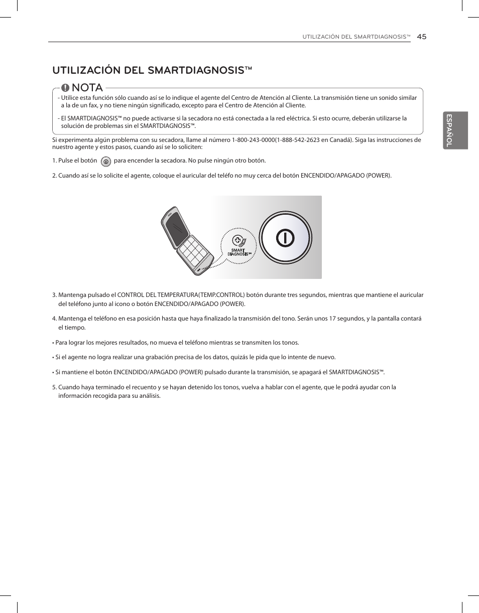Nota, Utilización del smartdiagnosis | LG DLGX8001V User Manual | Page 93 / 100