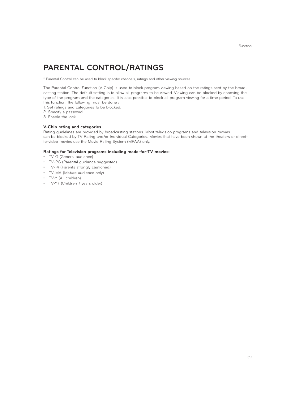 Parental control/ratings | LG CF3DAT User Manual | Page 39 / 60