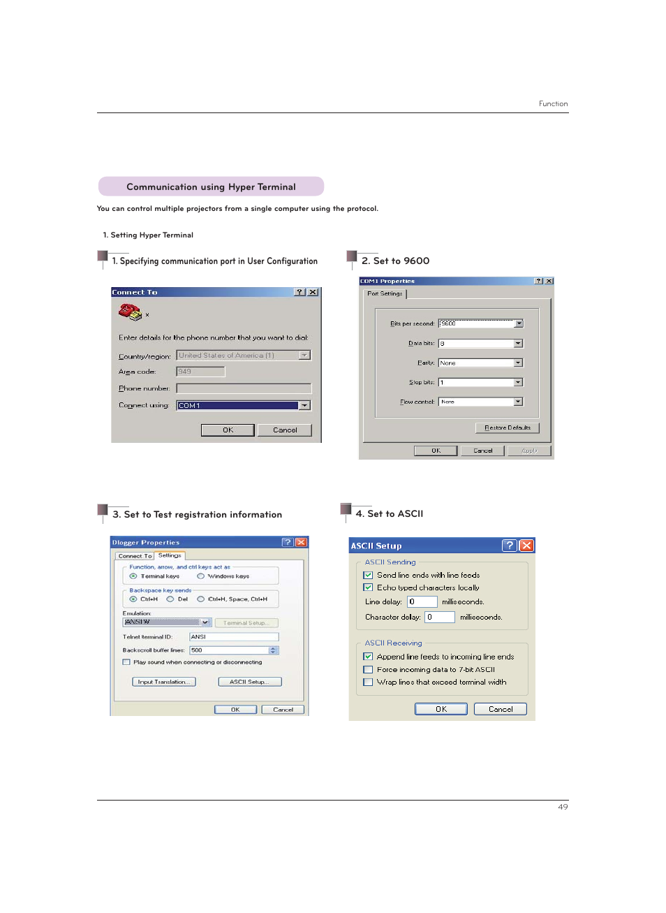 Communication using hyper terminal | LG CF3DAT User Manual | Page 49 / 60