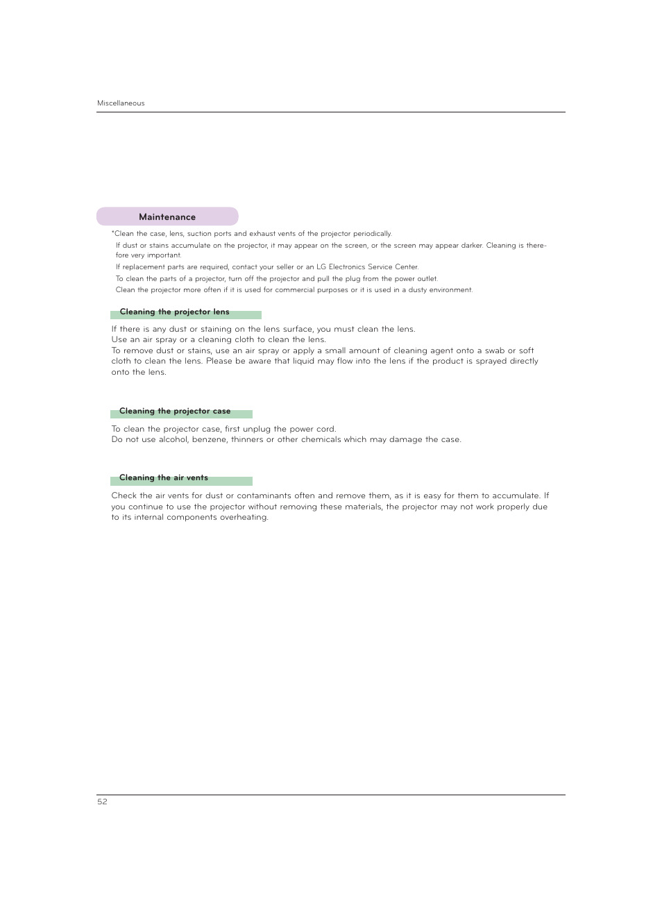 Maintenance | LG CF3DAT User Manual | Page 52 / 60