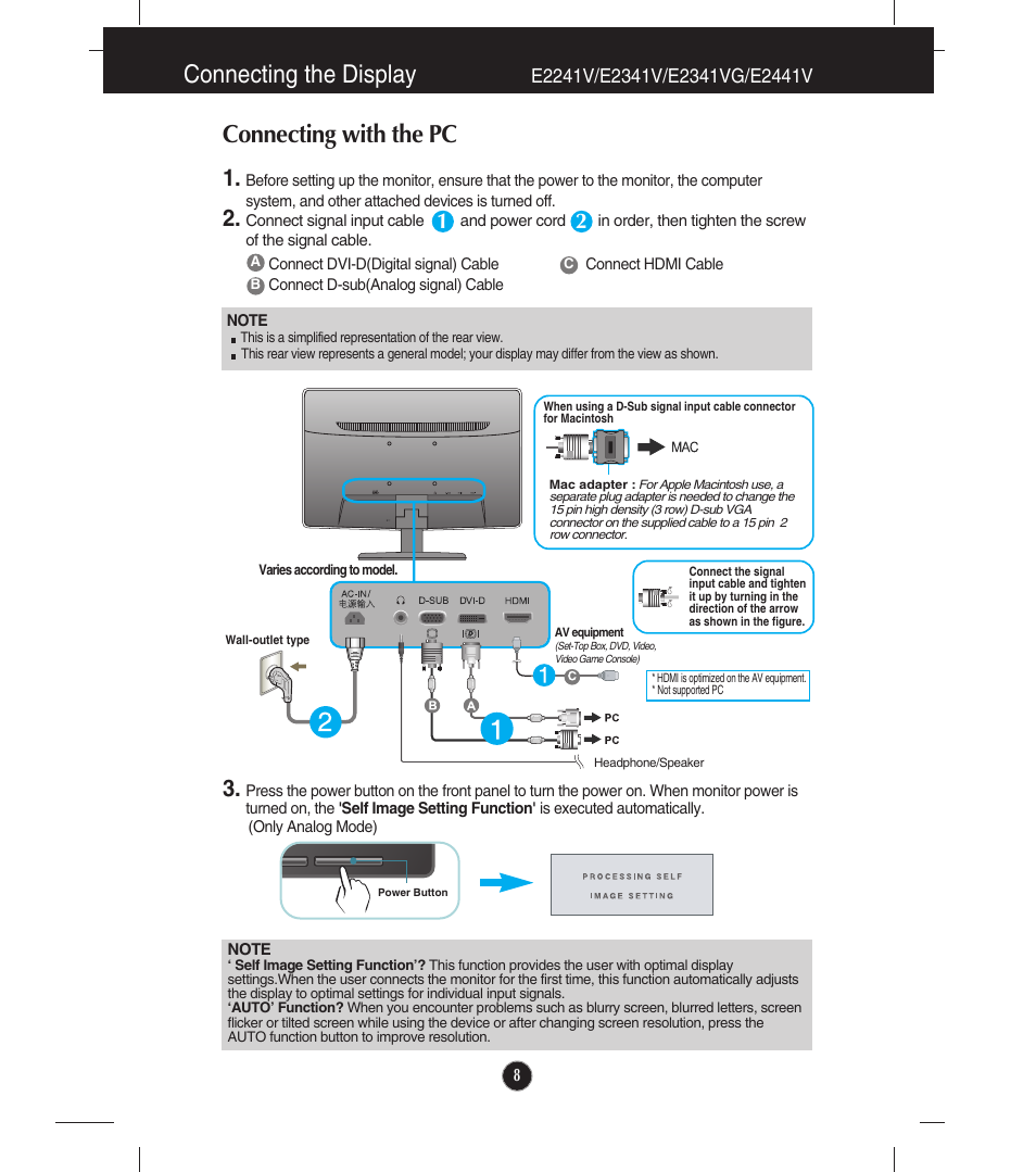 Connecting with the pc, Connecting the display | LG E2341VG-BN User Manual | Page 9 / 29