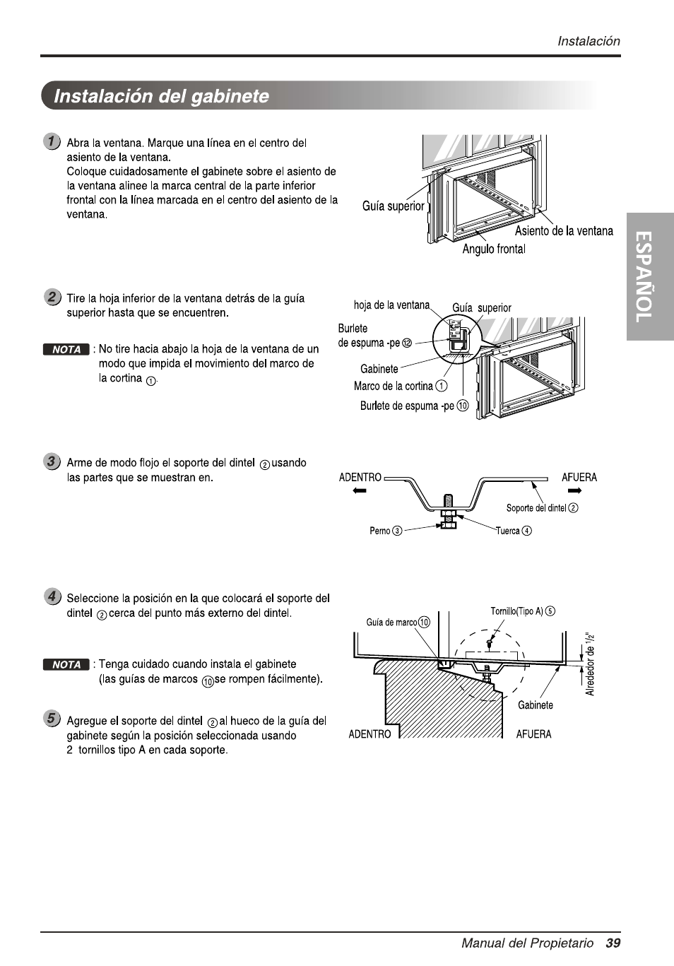 Instalación del gabinete, Mutifim, Mmihm | LG LW1010ER User Manual | Page 39 / 52