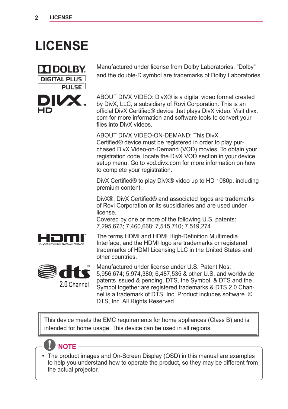 License | LG PA75U User Manual | Page 2 / 92