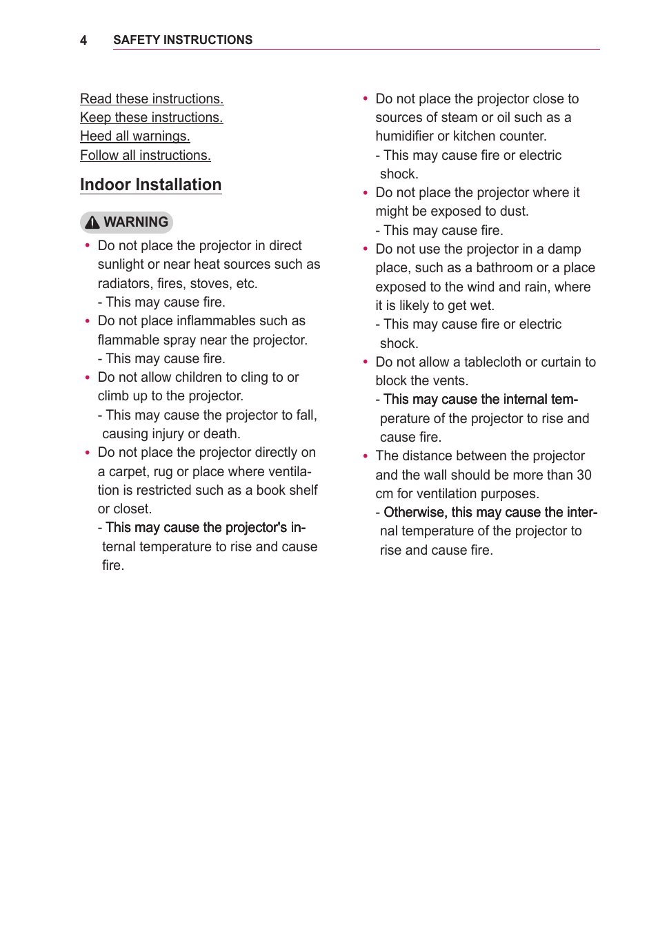 Indoor installation | LG PA75U User Manual | Page 4 / 92