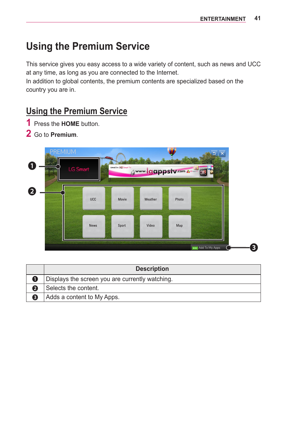 Using the premium service | LG PA75U User Manual | Page 41 / 92