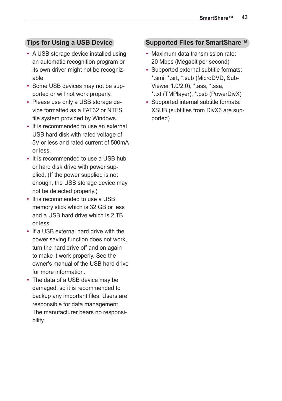 LG PA75U User Manual | Page 43 / 92