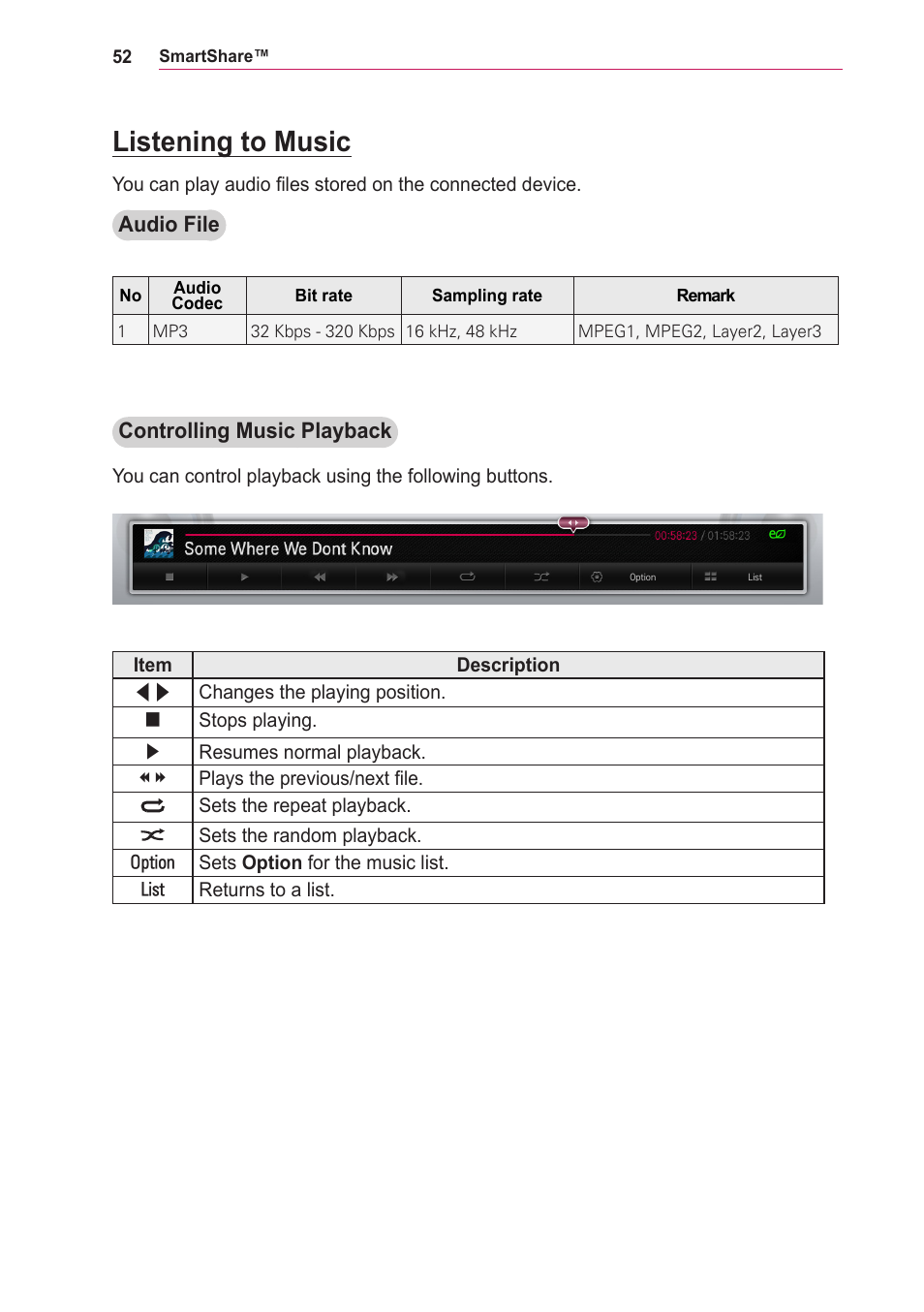 Listening to music | LG PA75U User Manual | Page 52 / 92