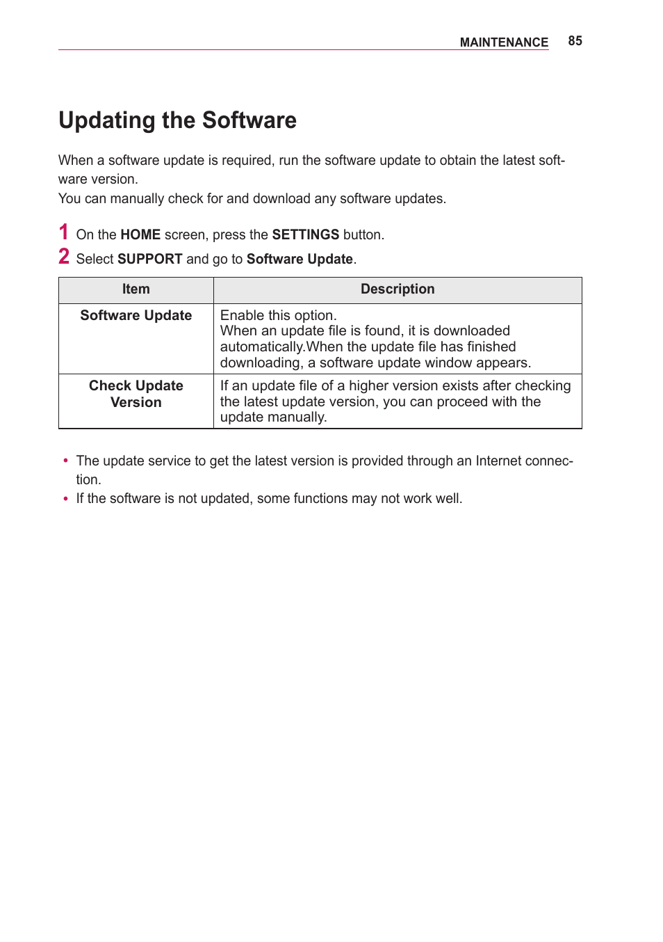 Updating the software | LG PA75U User Manual | Page 85 / 92