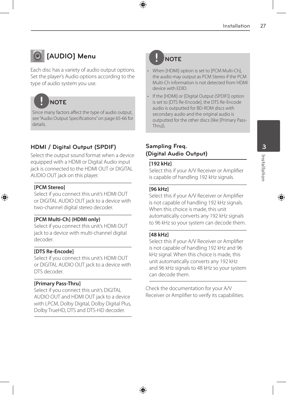 Audio] menu | LG BD530 User Manual | Page 27 / 72