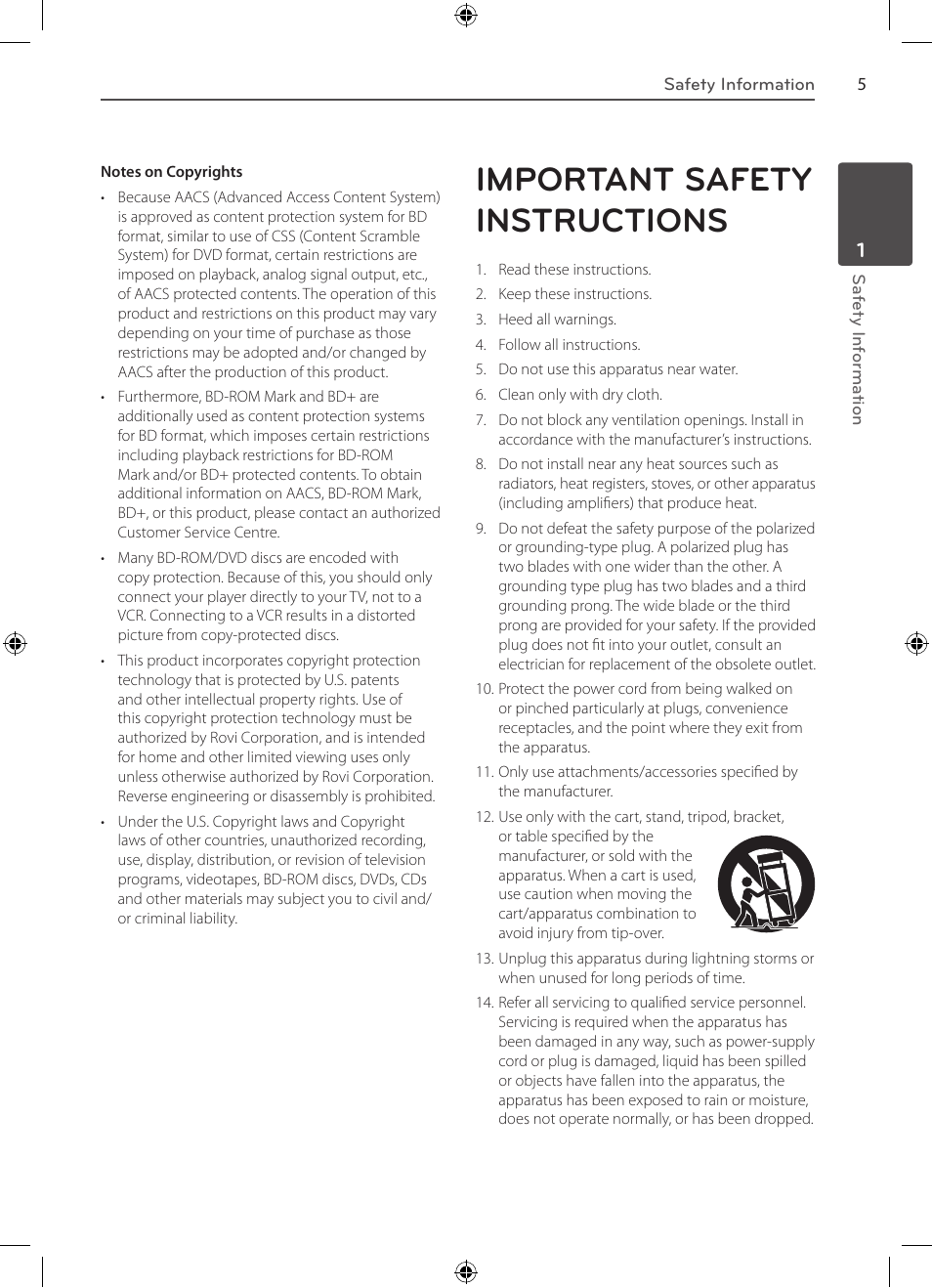 Important safety instructions | LG BD530 User Manual | Page 5 / 72