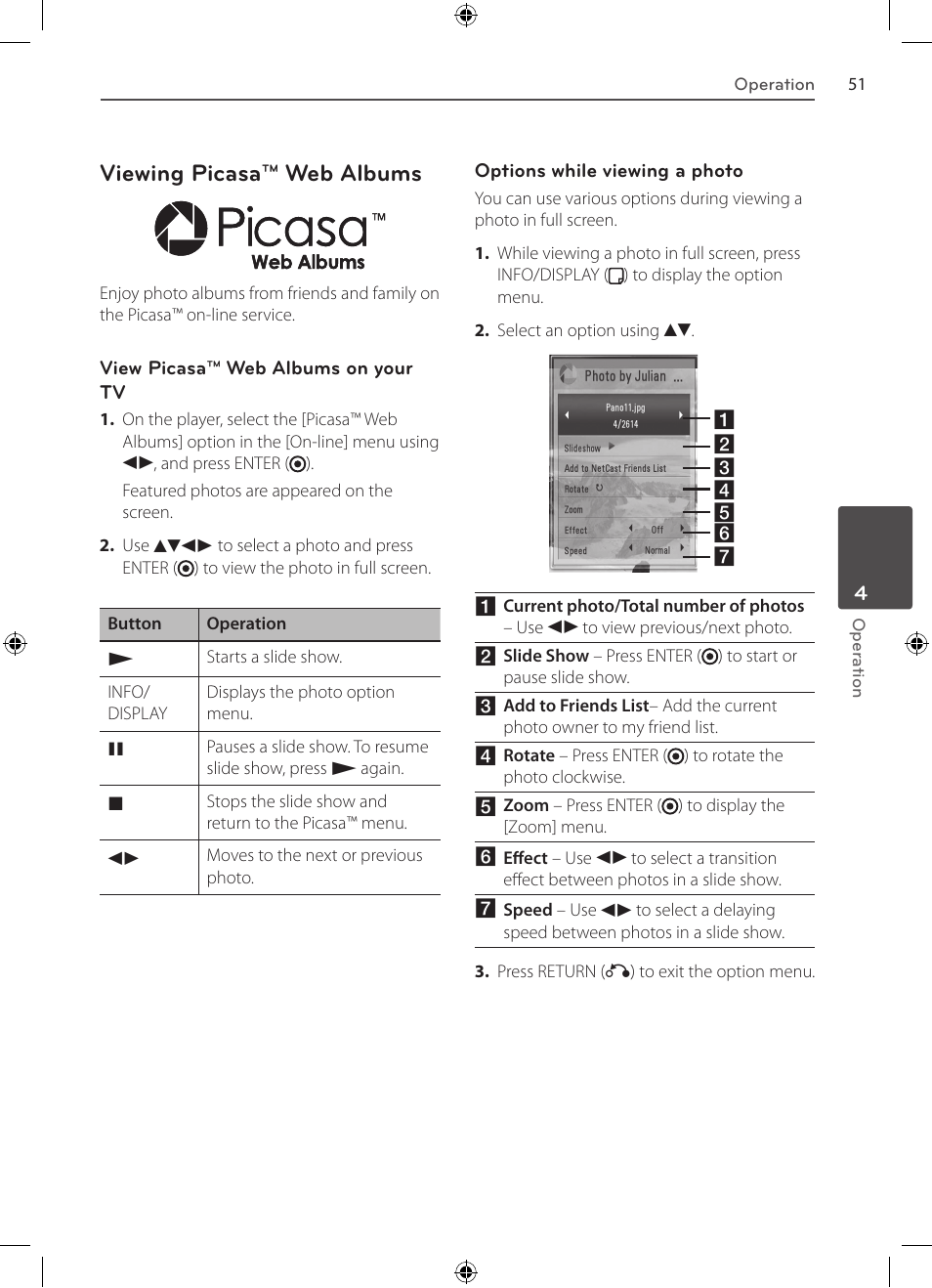 Viewing picasa™ web albums | LG BD530 User Manual | Page 51 / 72
