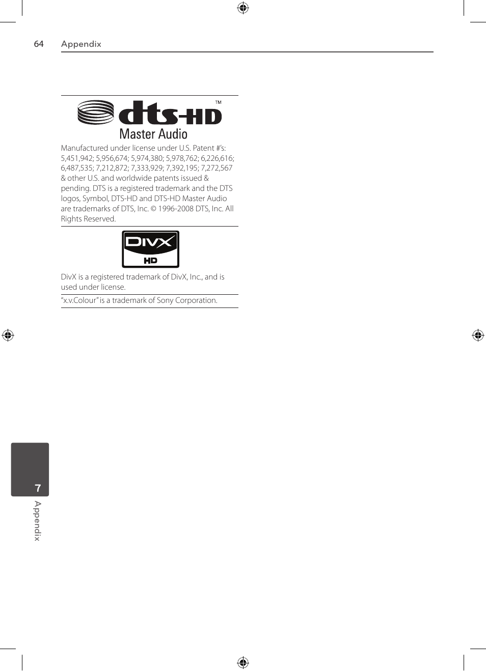 Trademarks and licenses | LG BD530 User Manual | Page 64 / 72