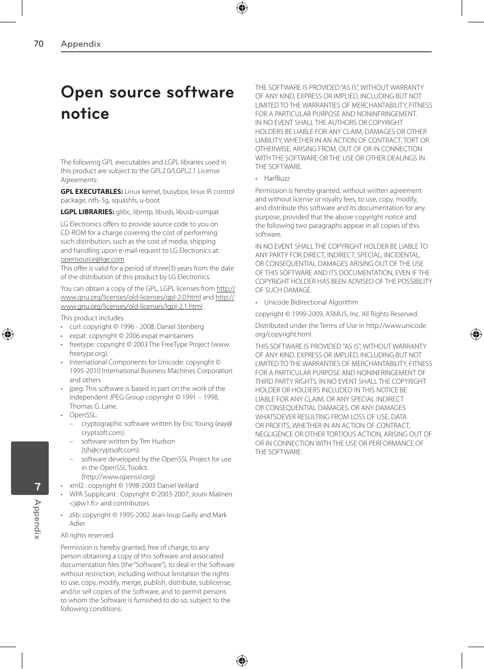 Important information relating to, Network services, Open source software notice | LG BD530 User Manual | Page 70 / 72