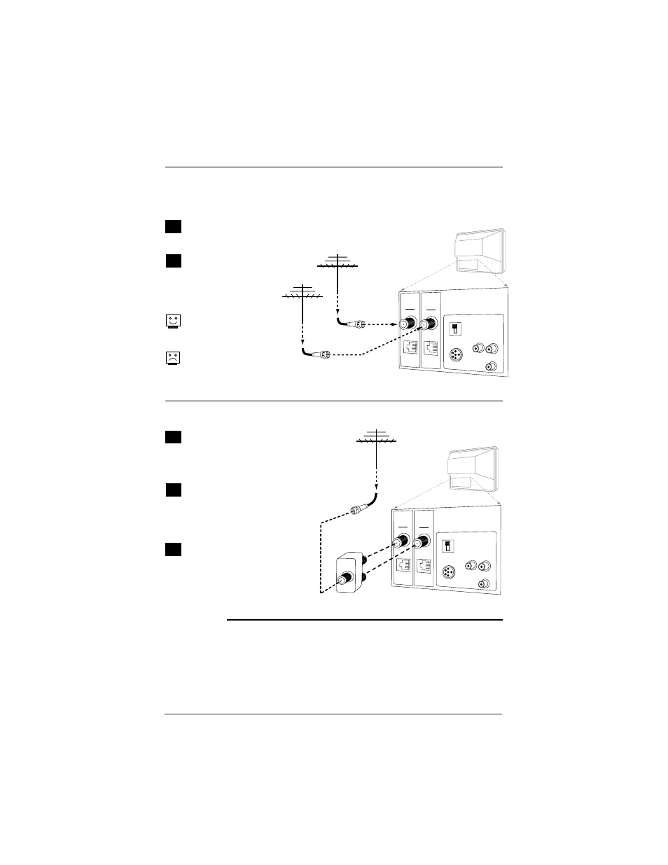 Hook up an off air antenna 1 2, Connect an over the air signal source to the tv | LG H20J54DT User Manual | Page 8 / 60