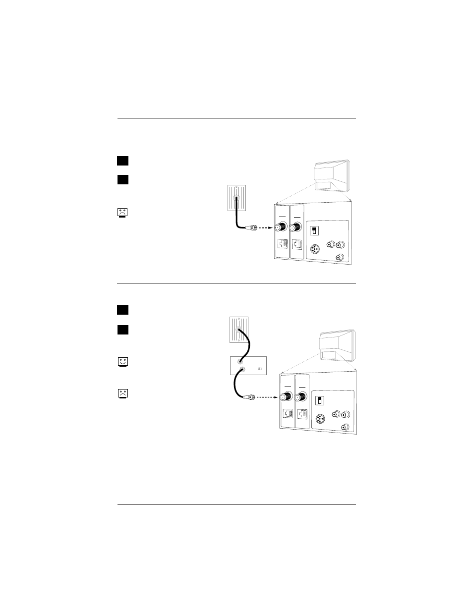 Hook up cable service (catv) 1 2, Connect cable service to the tv, Cable service cable service with a cable box | LG H20J54DT User Manual | Page 9 / 60