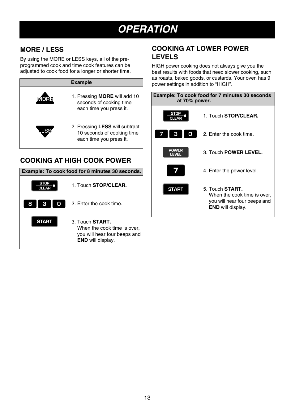 Operation, More / less | LG MV1604ST User Manual | Page 13 / 32