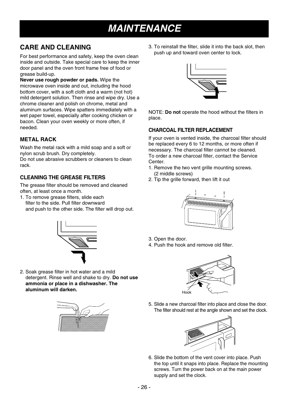 Maintenance, Care and cleaning | LG MV1604ST User Manual | Page 26 / 32