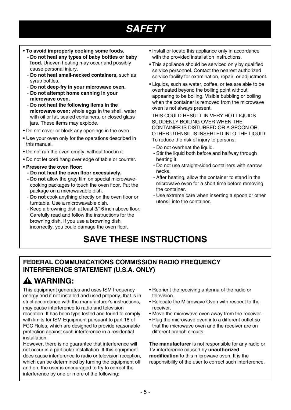 Safety, Save these instructions, Warning | LG MV1604ST User Manual | Page 4 / 32