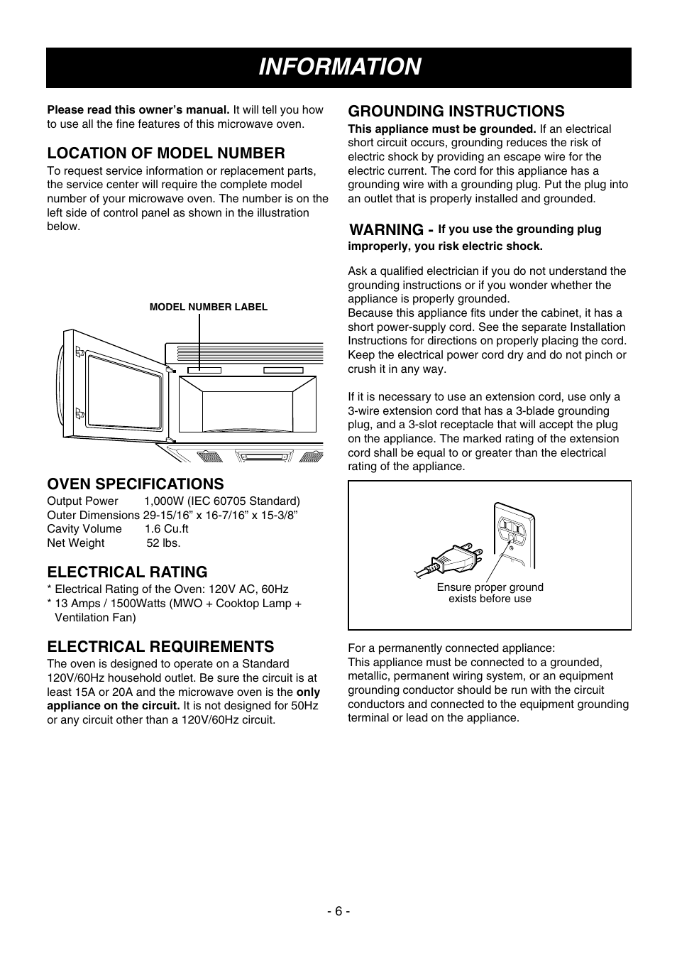Information | LG MV1604ST User Manual | Page 5 / 32