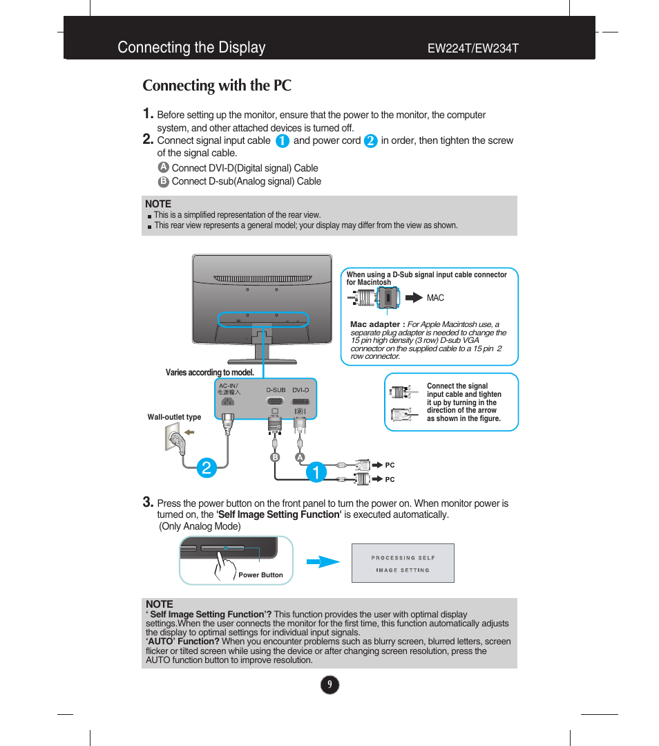Connecting with the pc, Connecting the display | LG EW224T-PN User Manual | Page 10 / 28