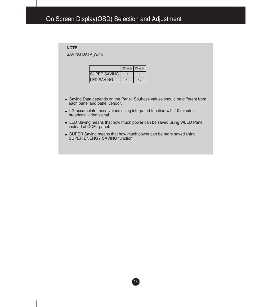 On screen display(osd) selection and adjustment | LG EW224T-PN User Manual | Page 19 / 28