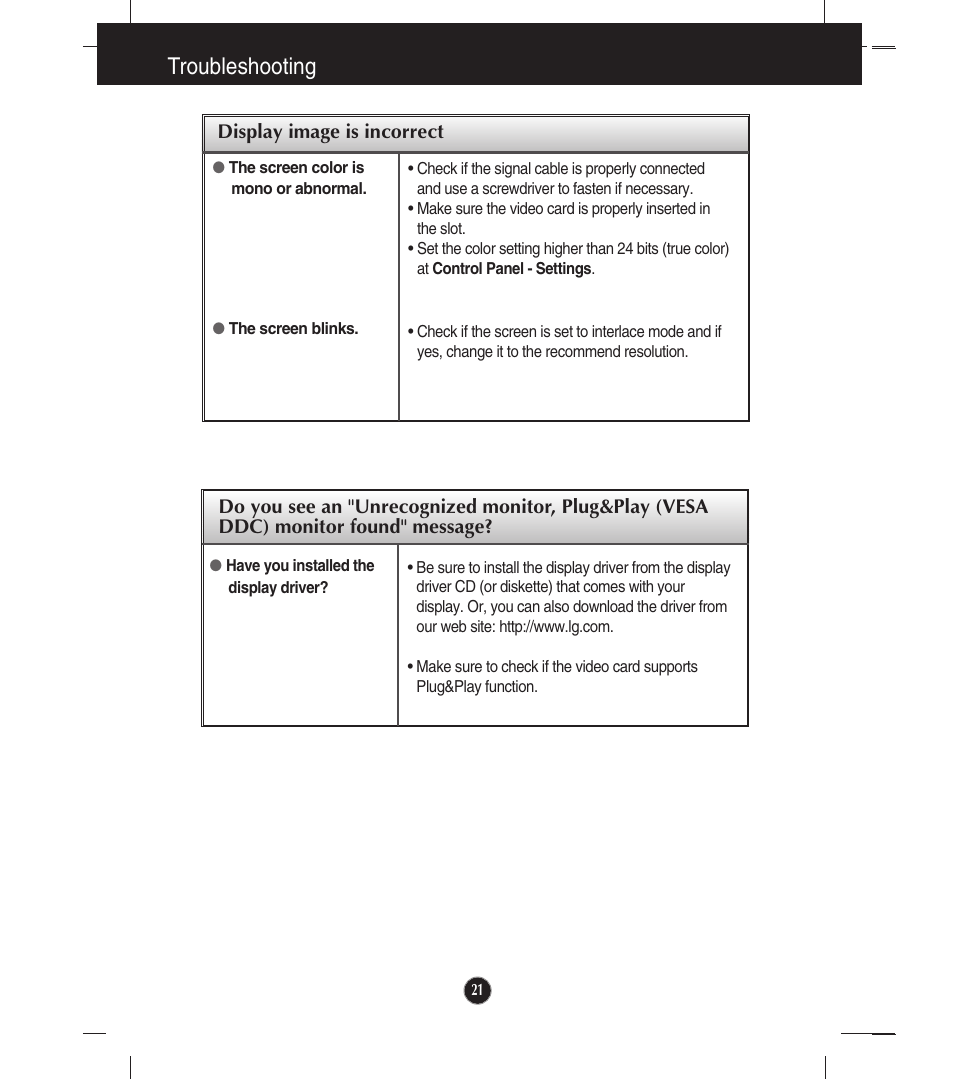 Troubleshooting | LG EW224T-PN User Manual | Page 22 / 28