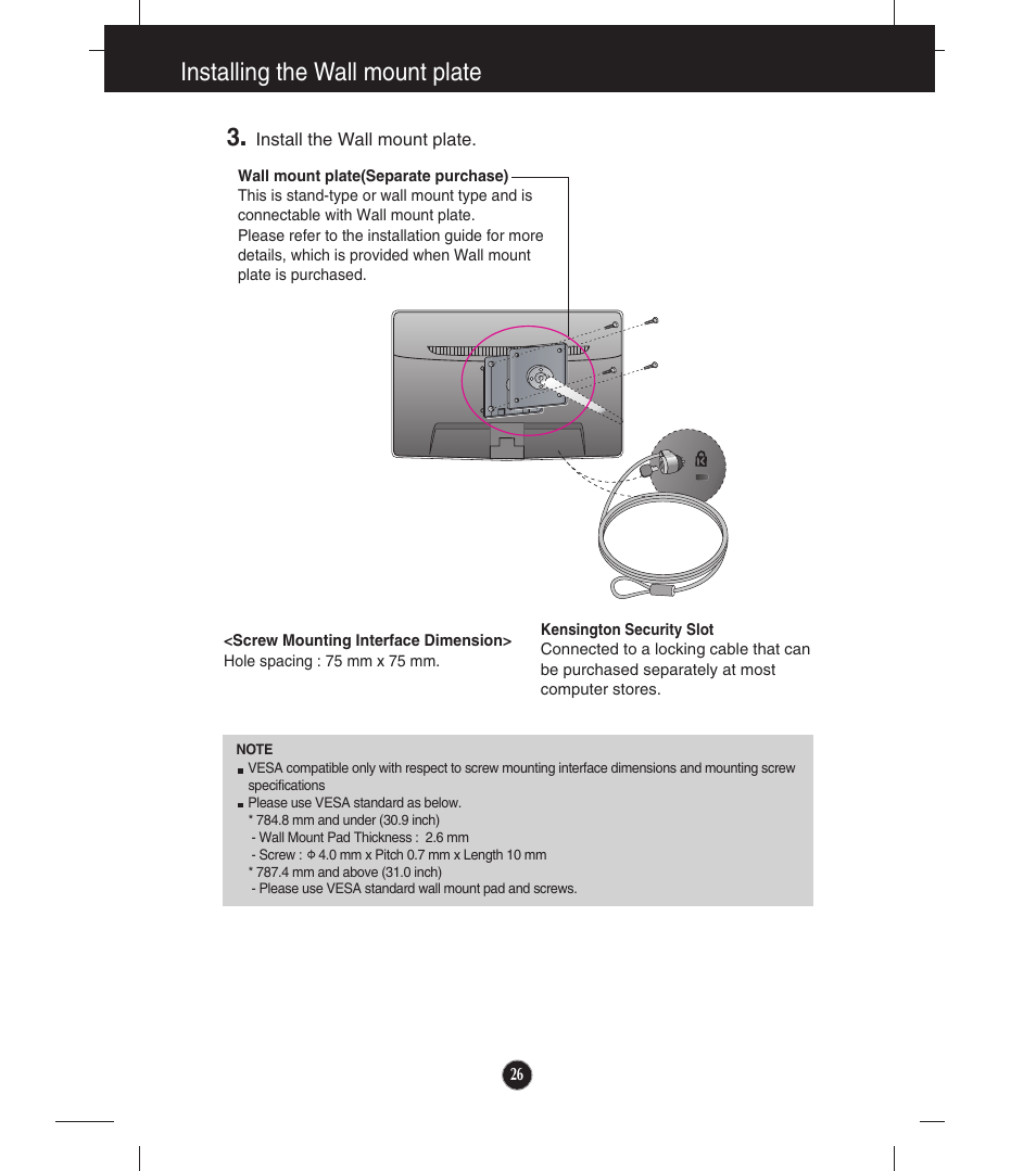Installing the wall mount plate | LG EW224T-PN User Manual | Page 27 / 28