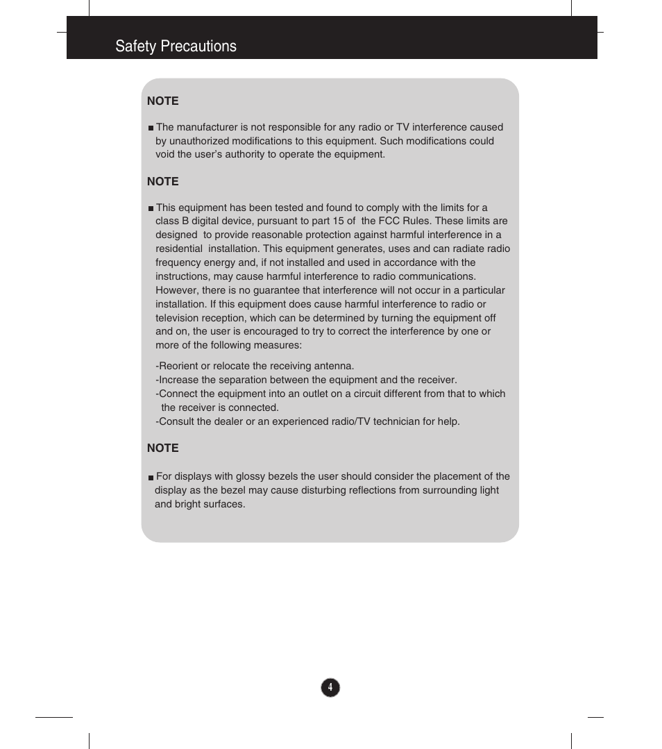 Safety precautions | LG EW224T-PN User Manual | Page 5 / 28