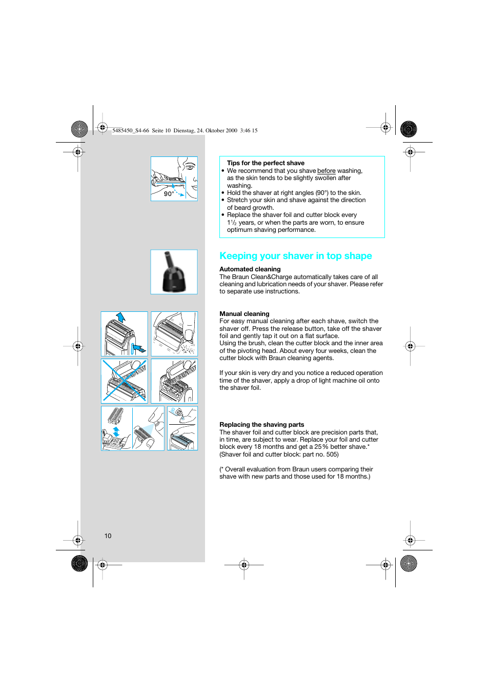 Keeping your shaver in top shape | Braun 5441 Flex Integral System User Manual | Page 10 / 66