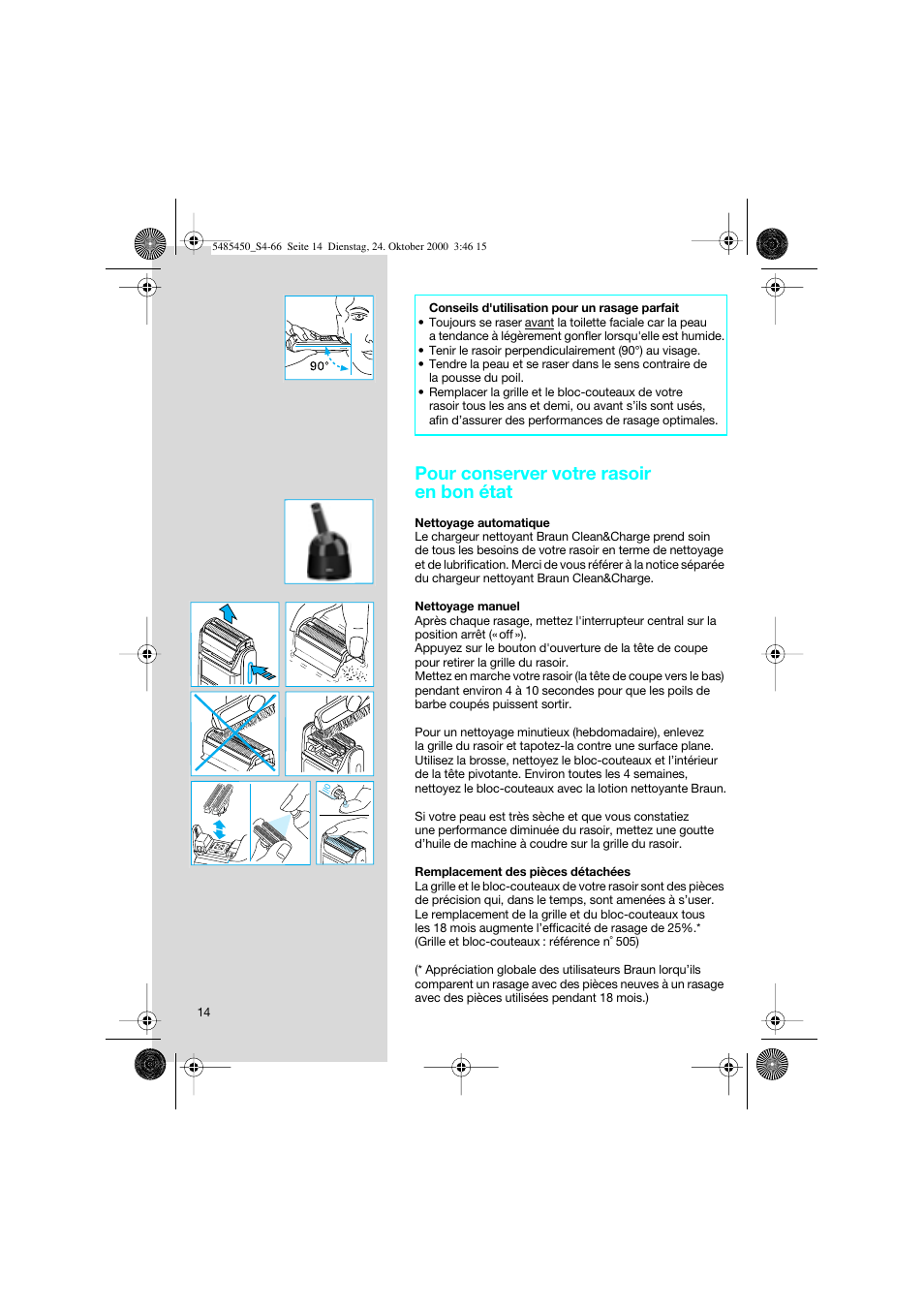 Pour conserver votre rasoir en bon état | Braun 5441 Flex Integral System User Manual | Page 14 / 66