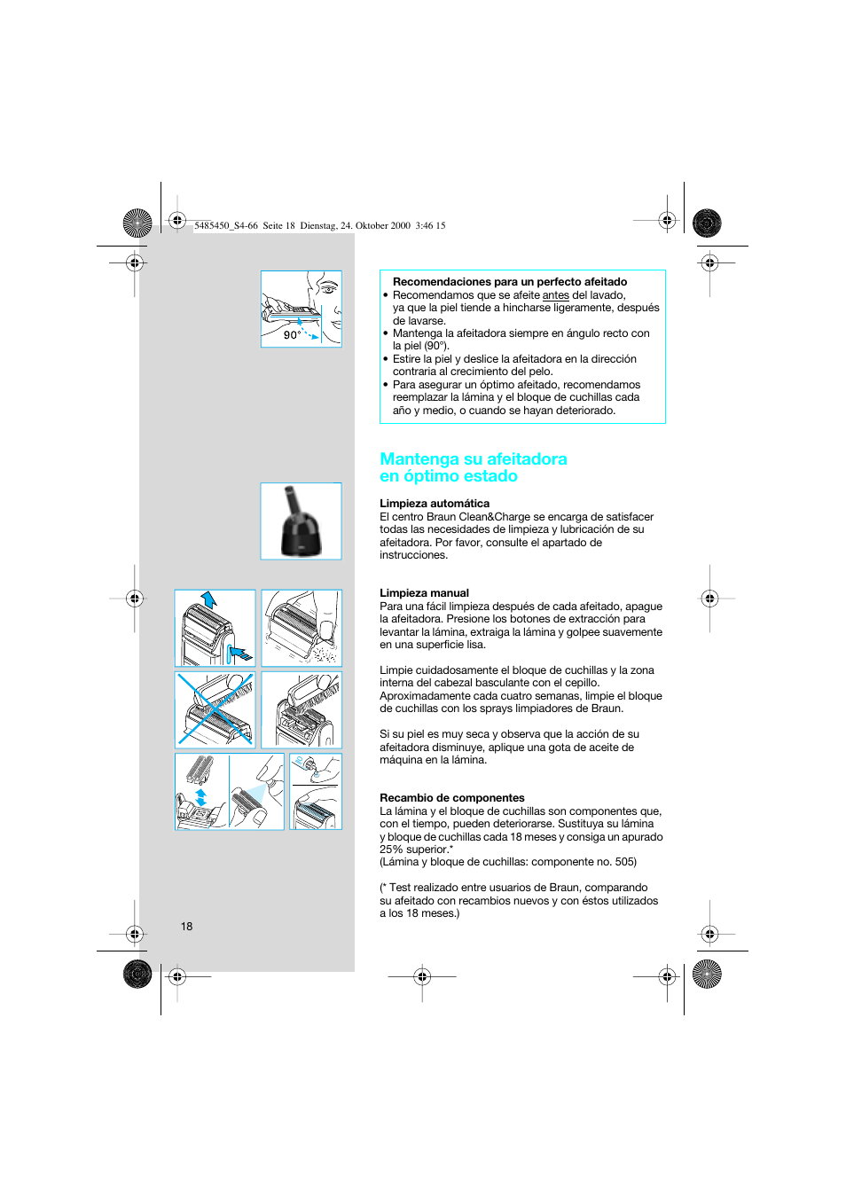 Mantenga su afeitadora en óptimo estado | Braun 5441 Flex Integral System User Manual | Page 18 / 66