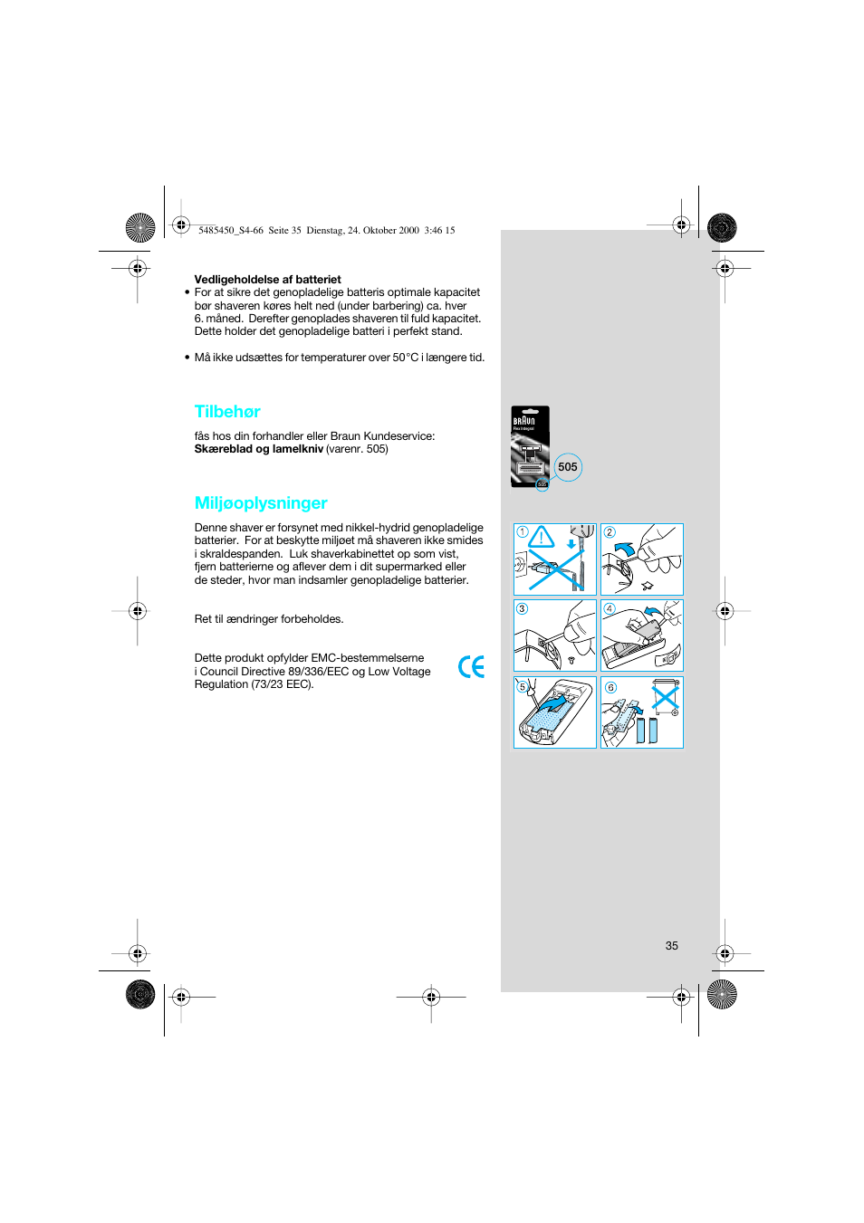 Tilbehør, Miljøoplysninger | Braun 5441 Flex Integral System User Manual | Page 35 / 66
