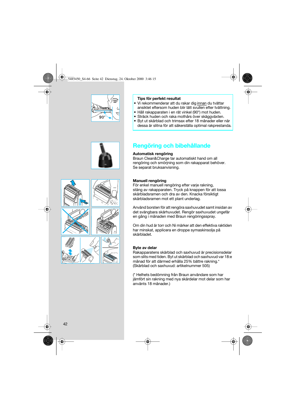 Rengöring och bibehållande | Braun 5441 Flex Integral System User Manual | Page 42 / 66