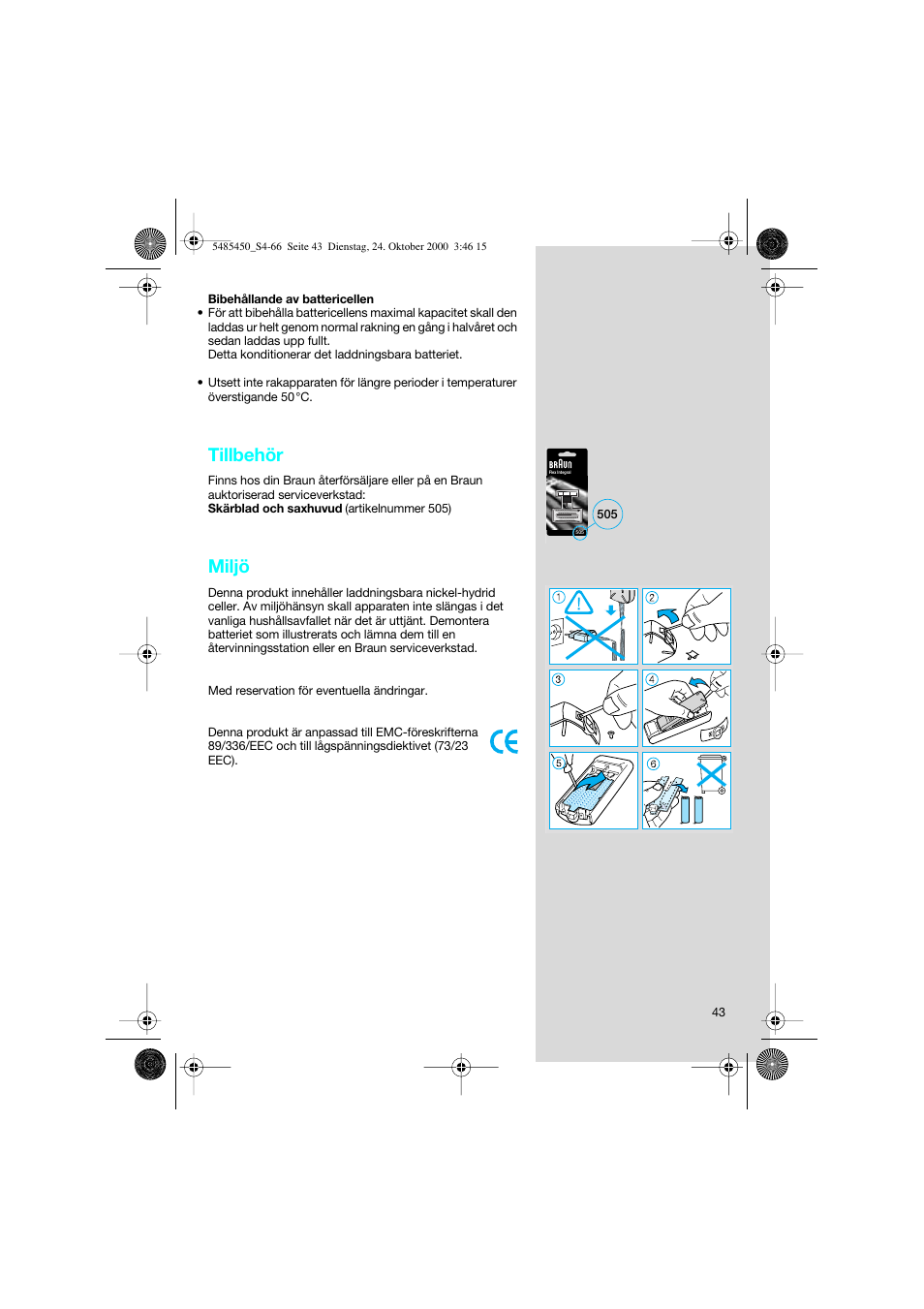 Tillbehör, Miljö | Braun 5441 Flex Integral System User Manual | Page 43 / 66