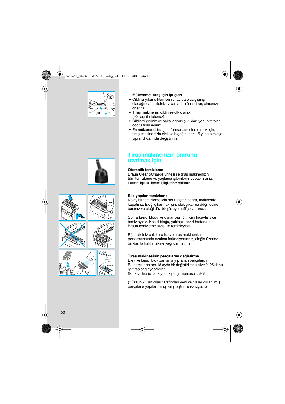 Tıraµ makinenizin ömrünü uzatmak için | Braun 5441 Flex Integral System User Manual | Page 50 / 66