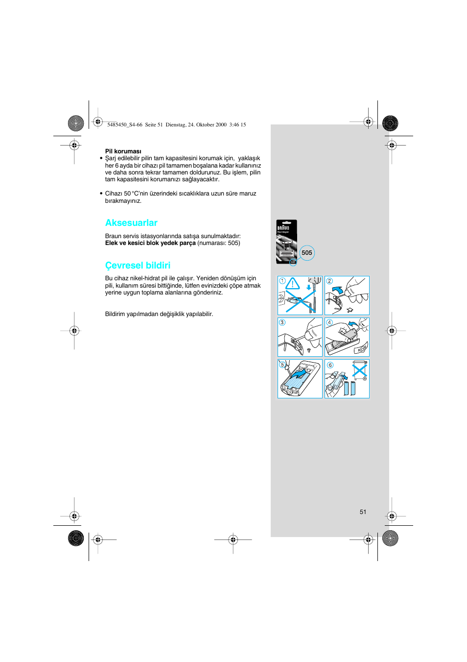 Aksesuarlar, Çevresel bildiri | Braun 5441 Flex Integral System User Manual | Page 51 / 66