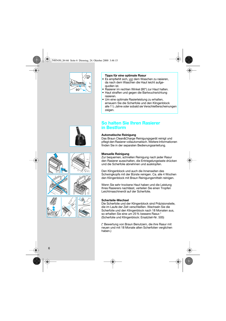So halten sie ihren rasierer in bestform | Braun 5441 Flex Integral System User Manual | Page 6 / 66