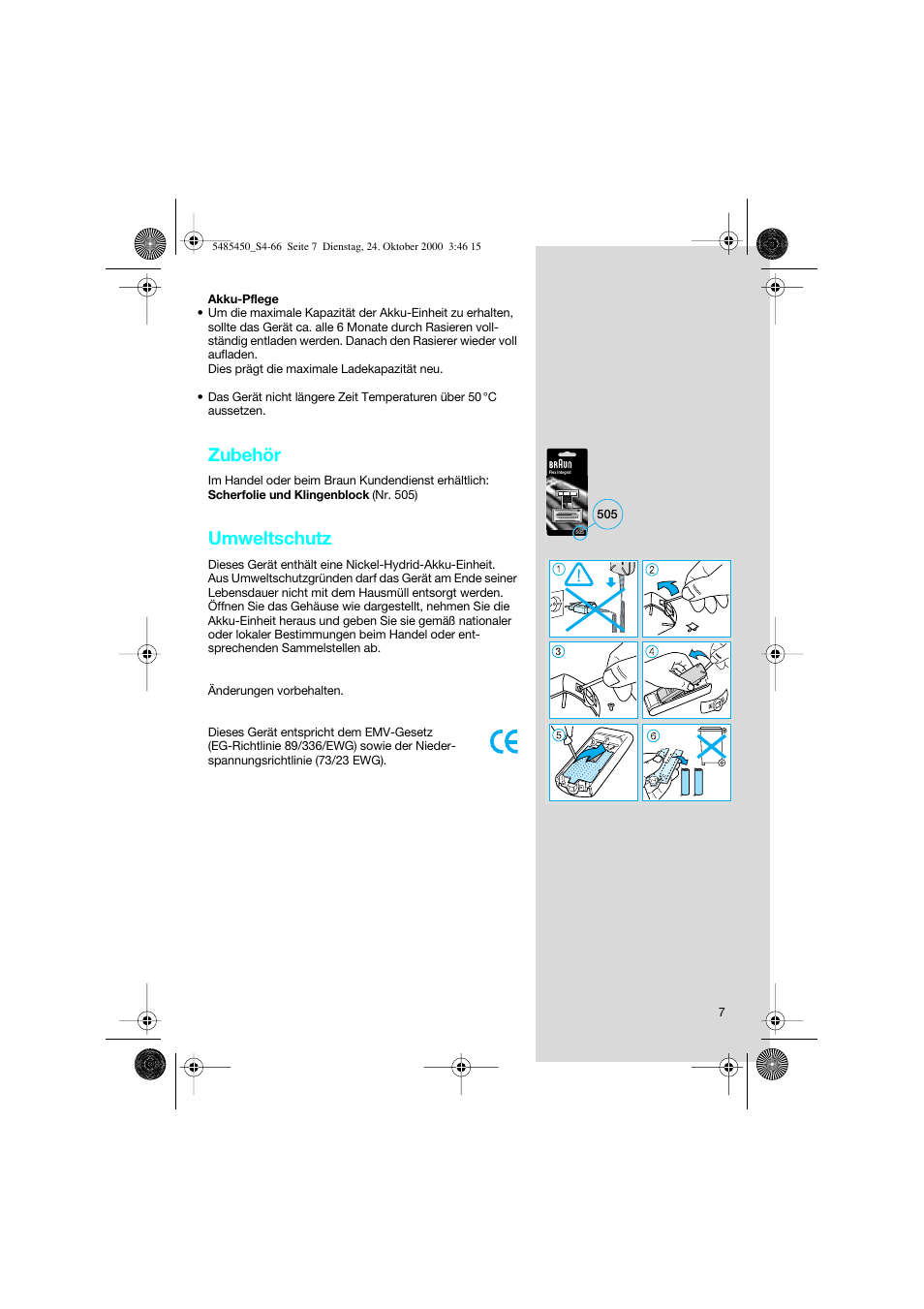 Zubehör, Umweltschutz | Braun 5441 Flex Integral System User Manual | Page 7 / 66