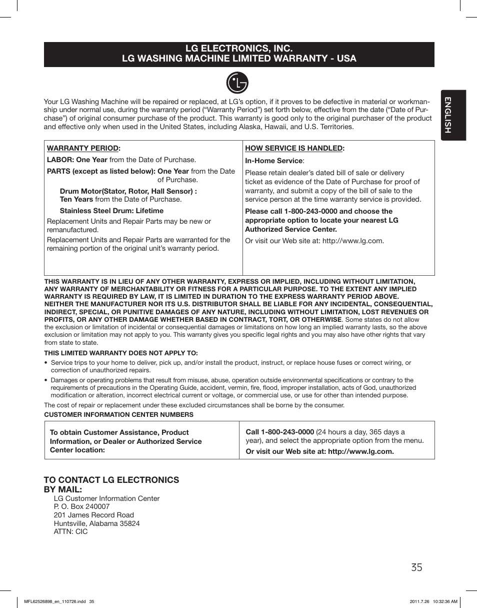 LG WM2350HRC User Manual | Page 35 / 72