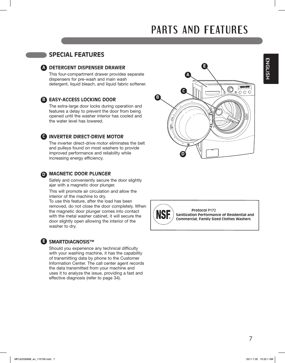 Special features | LG WM2350HRC User Manual | Page 7 / 72
