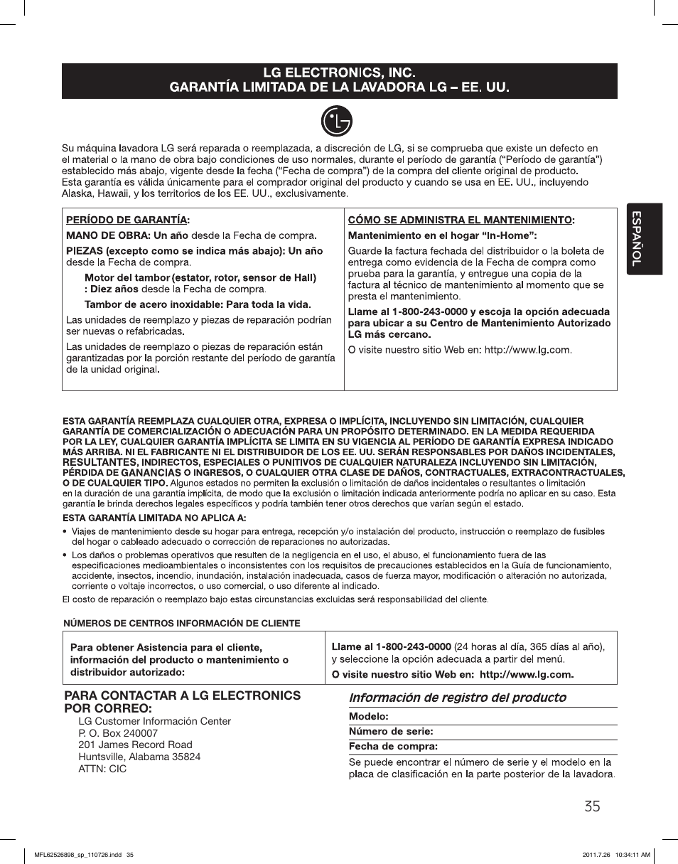 LG WM2350HRC User Manual | Page 71 / 72